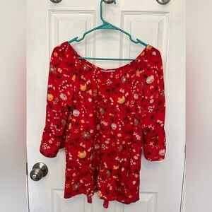 Chris & Carol Red Floral Blouse - (M)